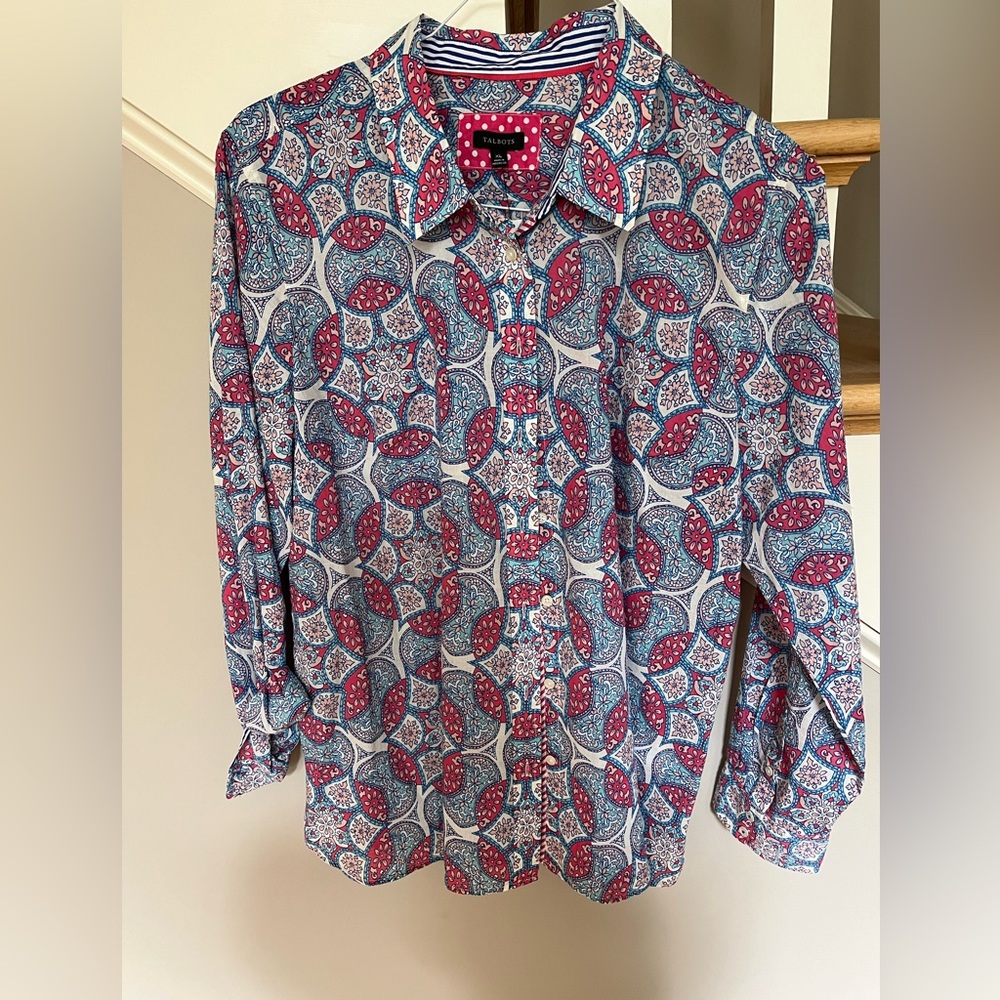 Talbots Size XL blue & pink paisley long sleeve shirt
